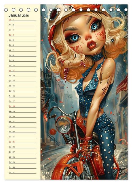 Produktbild: Rockabilly. Strange Comic-Kunst Girls im 50er-Jahre Stil (Tischkalender 2026 DIN A5 hoch), CALVENDO Monatskalender