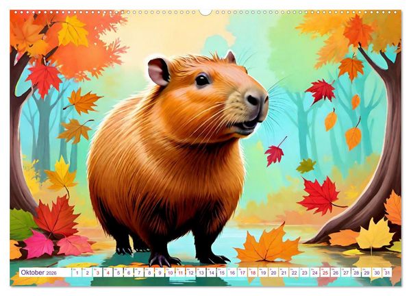 Produktbild: Wasserschweine. Mit Capybaras durch Fluss, Feld und Jahreszeiten (hochwertiger Premium Wandkalender 2026 DIN A2 quer), Kunstdruck in Hochglanz