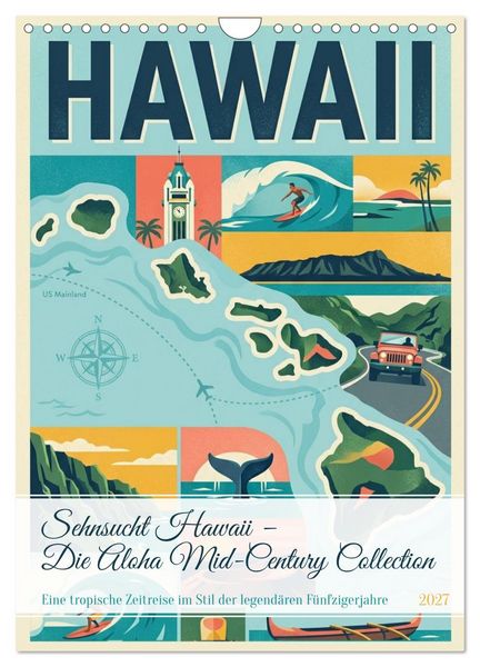 Sehnsucht Hawaii – Die Aloha Mid-Century Collection (Wandkalender 2027 DIN A4 hoch), CALVENDO Monatskalender