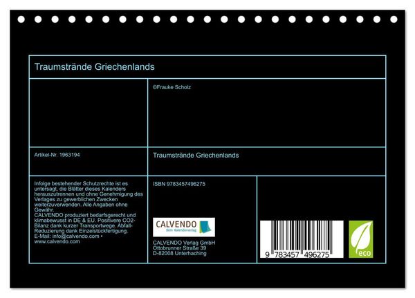 Produktbild: Traumstr&auml;nde Griechenlands (Tischkalender 2026 DIN A5 quer), CALVENDO Monatskalender
