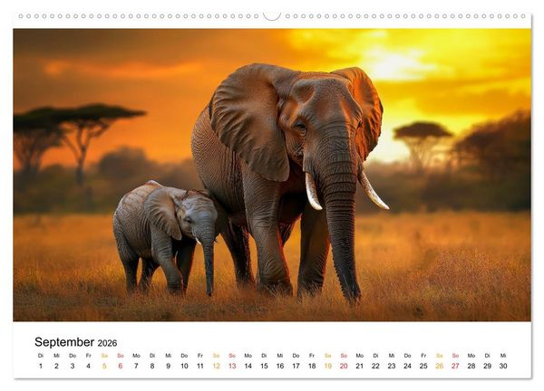 Produktbild: Elefanten - Riesen der Wildnis (Wandkalender 2026 DIN A2 quer), CALVENDO Monatskalender