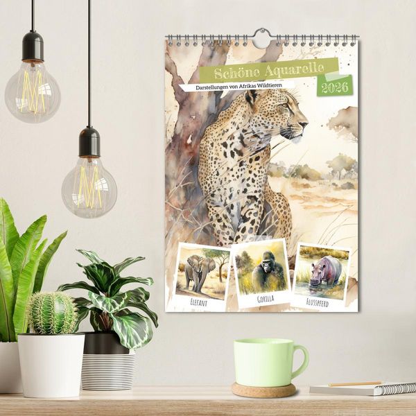 Produktbild: Sch&ouml;ne Aquarelle. Darstellungen von Afrikas Wildtieren (Wandkalender 2026 DIN A4 hoch), CALVENDO Monatskalender