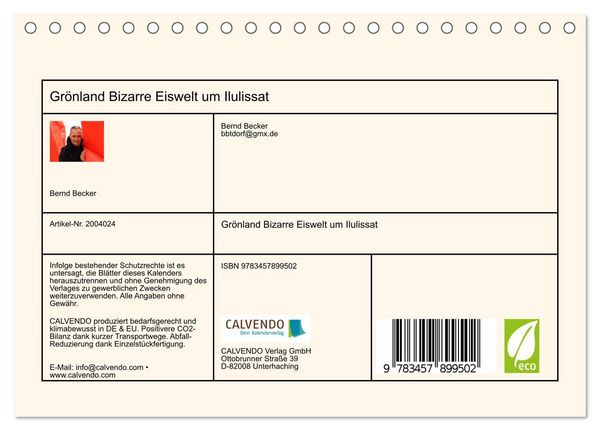 Produktbild: Gr&ouml;nland Bizarre Eiswelt um Ilulissat (Tischkalender 2026 DIN A5 quer), CALVENDO Monatskalender