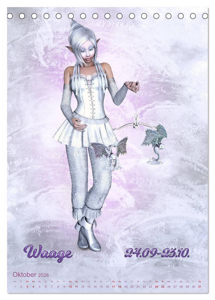 Produktbild: M&auml;dchen im Manga Style (Sternzeichen) (Tischkalender 2026 DIN A5 hoch), CALVENDO Monatskalender
