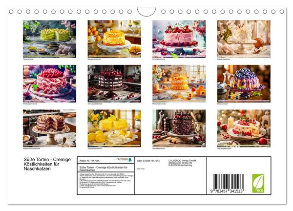 Produktbild: S&uuml;&szlig;e Torten - Cremige K&ouml;stlichkeiten f&uuml;r Naschkatzen (Wandkalender 2026 DIN A4 quer), CALVENDO Monatskalender