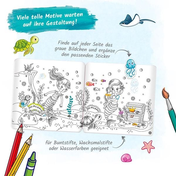 Produktbild: Tr&ouml;tsch Malbuch Stickermalbuch Meerjungfrauen