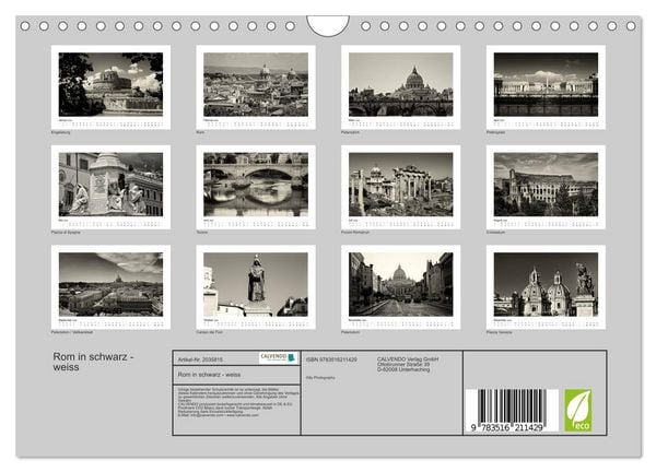 Produktbild: Rom in schwarz - weiss (Wandkalender 2026 DIN A4 quer), CALVENDO Monatskalender