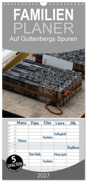 Produktbild: Familienplaner 2027 - Auf Guttenbergs Spuren mit 5 Spalten (Wandkalender, 21 x 45 cm) CALVENDO