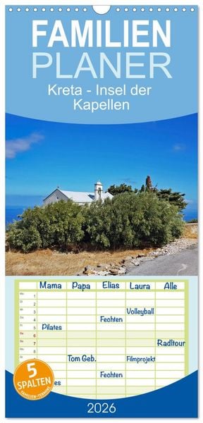 Produktbild: Familienplaner 2026 - Kreta - Insel der Kapellen mit 5 Spalten (Wandkalender, 21 x 45 cm) CALVENDO