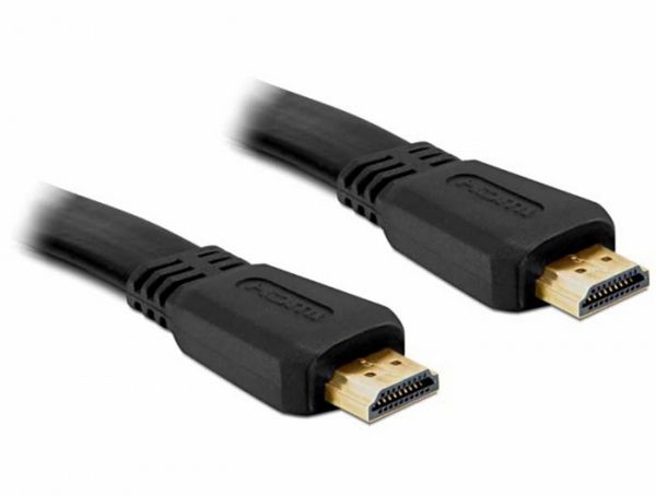 Produktbild: Delock HDMI Anschlusskabel HDMI-A Stecker 5m Schwarz 82672 flach HDMI-Kabel