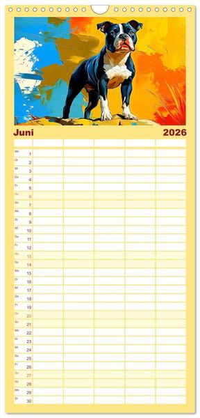 Produktbild: Familienplaner 2026 - Pit Bulls und Familie. Bunte Bull Breed Sch&ouml;nheiten mit 5 Spalten (Wandkalender, 21 x 45 cm) CALVENDO