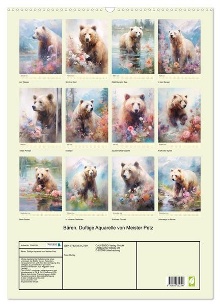Produktbild: B&auml;ren. Duftige Aquarelle von Meister Petz (Wandkalender 2026 DIN A2 hoch), CALVENDO Monatskalender