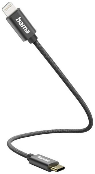 Hama USB-Ladekabel USB 2.0 Apple Lightning Stecker, USB-C Stecker 0.20m Schwarz 00201601
