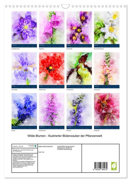 Produktbild: Wilde Blumen - Illustrierter Bl&uuml;tenzauber der Pflanzenwelt (Wandkalender 2026 DIN A3 hoch), CALVENDO Monatskalender