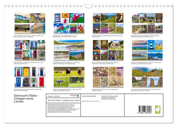 Produktbild: Sehnsucht Wales - Collagen eines Landes (Wandkalender 2026 DIN A3 quer), CALVENDO Monatskalender