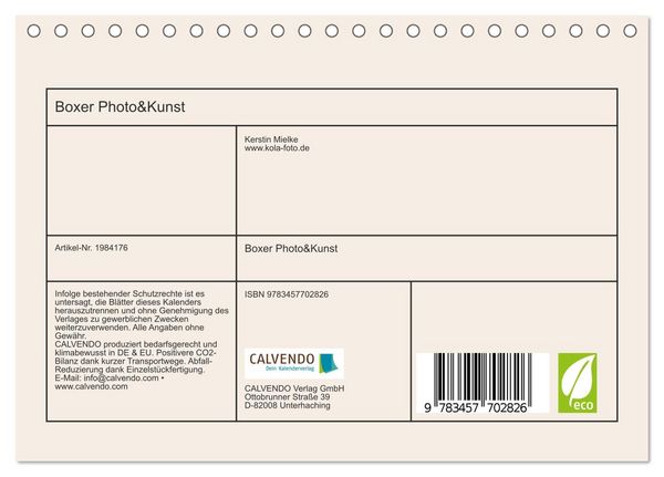 Produktbild: Boxer Photo&Kunst (Tischkalender 2026 DIN A5 quer), CALVENDO Monatskalender