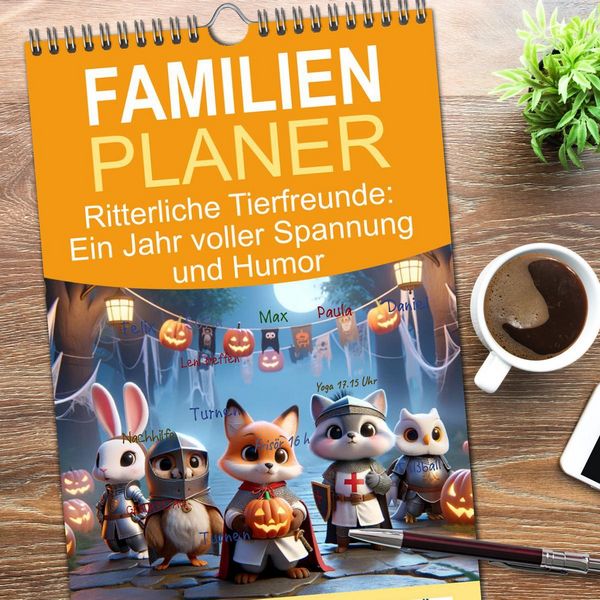 Produktbild: Familienplaner 2026 - Ritterliche Tierfreunde: Ein Jahr voller Spannung und Humor mit 5 Spalten (Wandkalender, 21 x 45 cm) CALVENDO