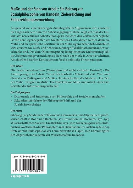 Produktbild: Mu&szlig;e und der Sinn von Arbeit: Ein Beitrag zur Sozialphilosophie von Handeln, Zielerreichung und Zielerreichungsvermeidung