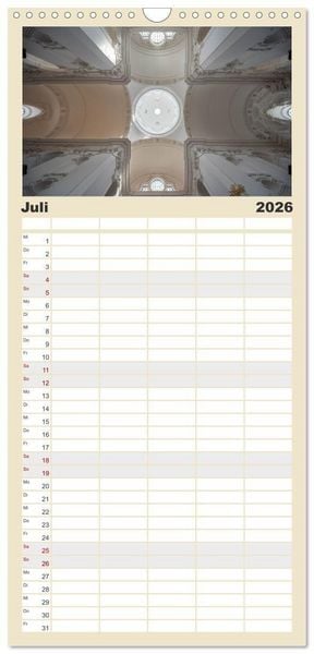 Produktbild: Familienplaner 2026 - Gew&ouml;lbe des Glaubens &ndash; Kirchendecken Europas mit 5 Spalten (Wandkalender, 21 x 45 cm) CALVENDO