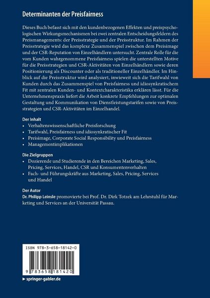 Produktbild: Determinanten der Preisfairness