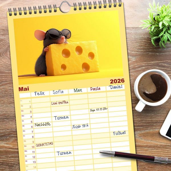 Produktbild: Familienplaner 2026 - M&auml;use w&uuml;rden K&auml;se kaufen mit 5 Spalten (Wandkalender, 21 x 45 cm) CALVENDO