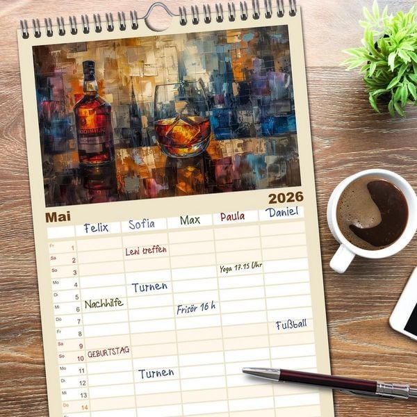 Produktbild: Familienplaner 2026 - Spirit of Whisky mit 5 Spalten (Wandkalender, 21 x 45 cm) CALVENDO