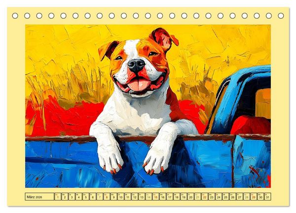 Produktbild: Pit Bulls und Familie. Bunte Bull Breed Sch&ouml;nheiten (Tischkalender 2026 DIN A5 quer), CALVENDO Monatskalender