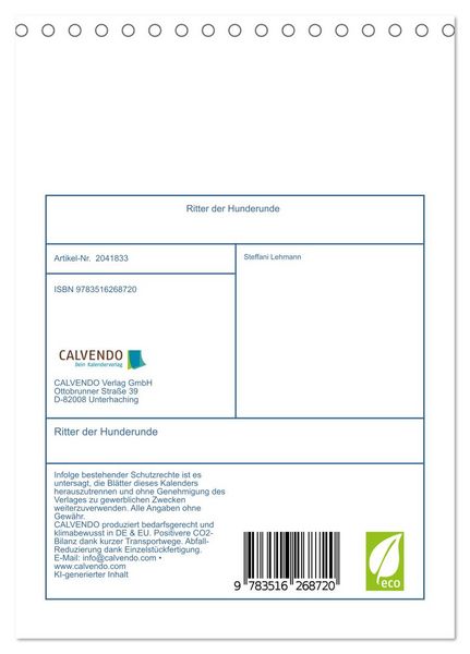 Produktbild: Ritter der Hunderunde (Tischkalender 2026 DIN A5 hoch), CALVENDO Monatskalender