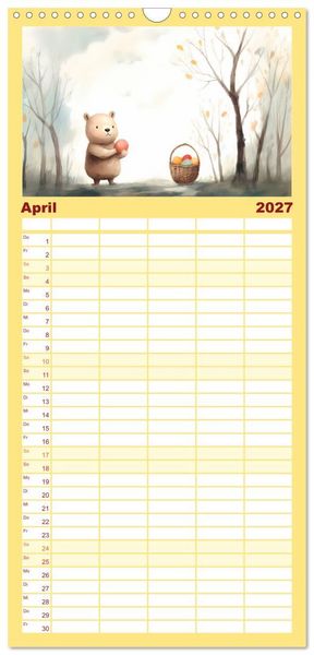 Produktbild: Familienplaner 2027 - B&auml;rige Illustrationen mit 5 Spalten (Wandkalender, 21 x 45 cm) CALVENDO
