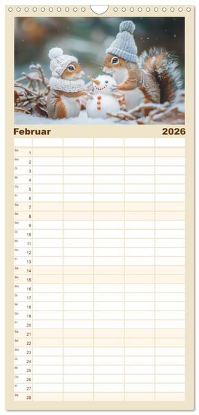 Produktbild: Familienplaner 2026 - Lustige Eichh&ouml;rnchen mit 5 Spalten (Wandkalender, 21 x 45 cm) CALVENDO