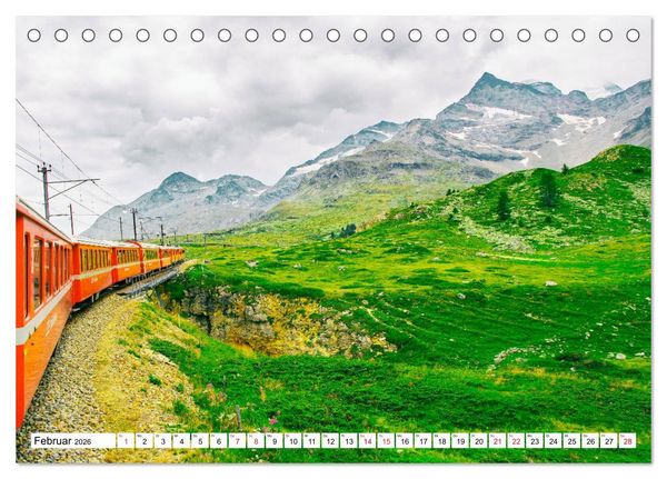 Produktbild: Rh&auml;tische Bahn - Fahrt durch die B&uuml;ndner Alpen (Tischkalender 2026 DIN A5 quer), CALVENDO Monatskalender