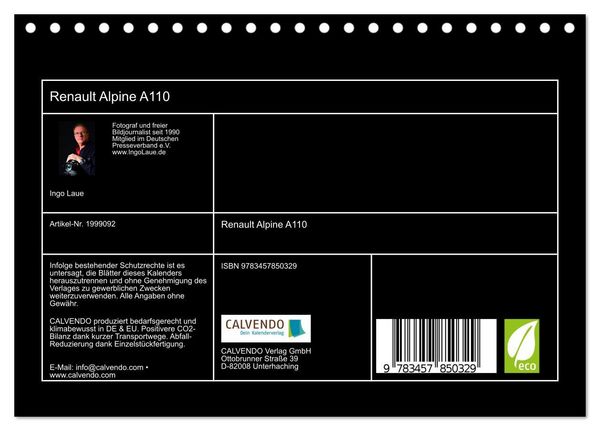 Produktbild: Renault Alpine A110 (Tischkalender 2026 DIN A5 quer), CALVENDO Monatskalender