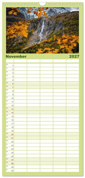 Produktbild: Familienplaner 2027 - Wasserfallwelt Schweiz mit 5 Spalten (Wandkalender, 21 x 45 cm) CALVENDO