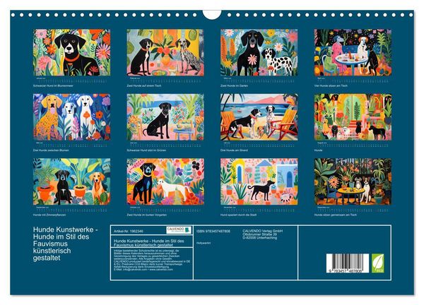Produktbild: Hunde Kunstwerke - Hunde im Stil des Fauvismus k&uuml;nstlerisch gestaltet (Wandkalender 2026 DIN A3 quer), CALVENDO Monatskalender