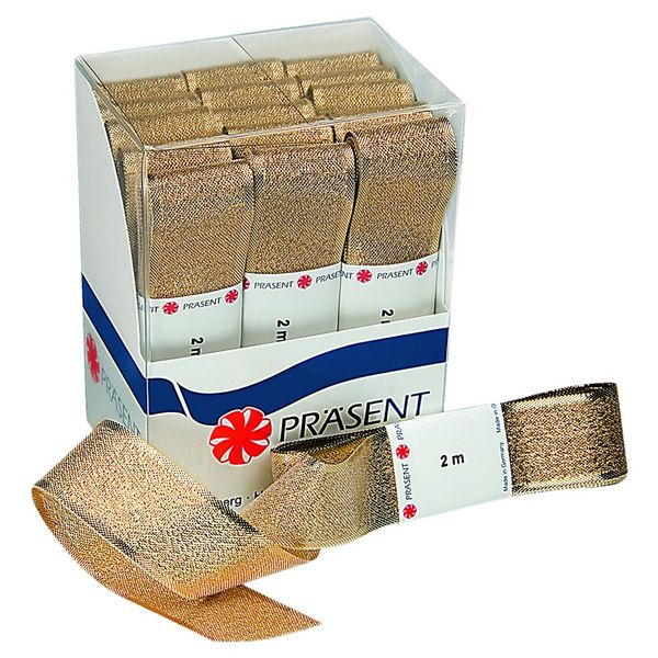 PRÄSENT Satinbänder Strängchen Prag gold 25mmx2m 12 Stück