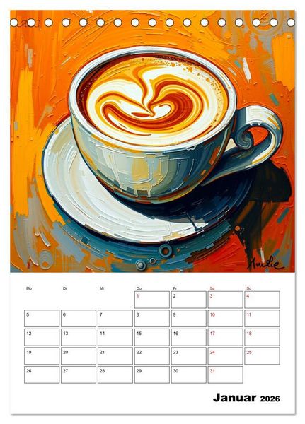 Produktbild: Kaffee trifft Kunst - Aromatische Pinselstriche (Tischkalender 2026 DIN A5 hoch), CALVENDO Monatskalender