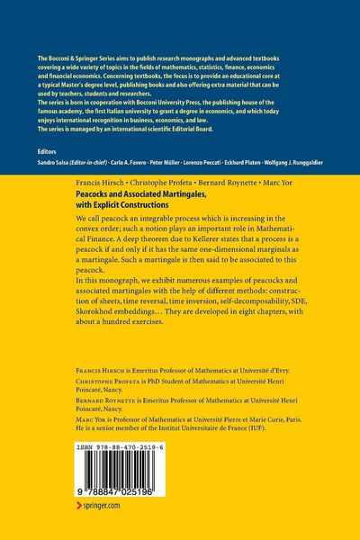 Produktbild: Peacocks and Associated Martingales, with Explicit Constructions