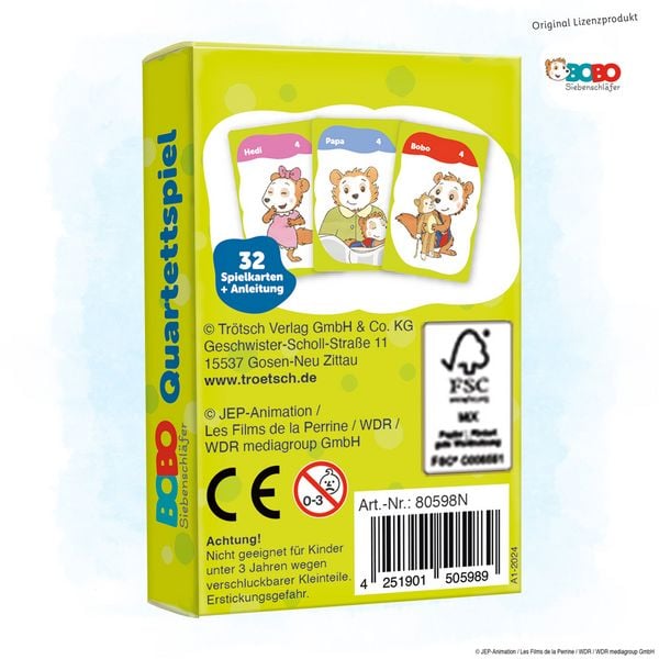 Produktbild: Tr&ouml;tsch Bobo Siebenschl&auml;fer Quartettspiel Quartett Spiel
