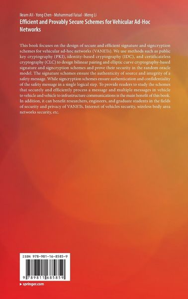 Produktbild: Efficient and Provably Secure Schemes for Vehicular Ad-Hoc Networks