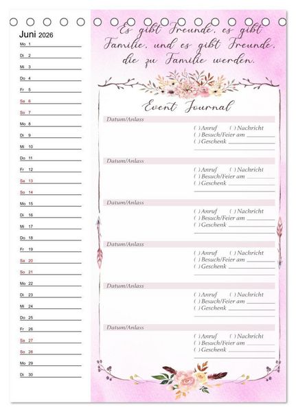 Produktbild: Geburtstagsplaner Boho Rosa - F&uuml;r Termine, Geschenke, Eventdetails & mehr (Tischkalender 2026 DIN A5 hoch), CALVENDO Monatskalender