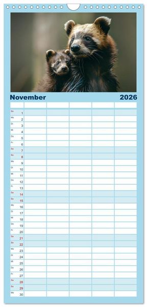 Produktbild: Familienplaner 2026 - Tierkinder des Nordens mit 5 Spalten (Wandkalender, 21 x 45 cm) CALVENDO