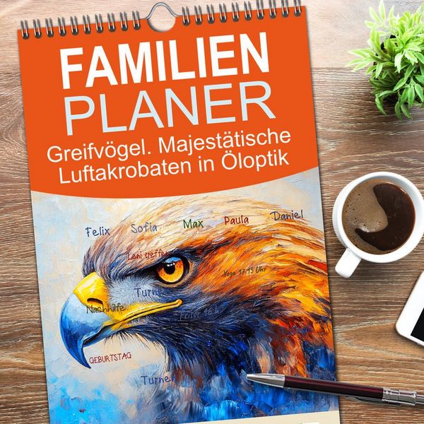 Produktbild: Familienplaner 2026 - Greifv&ouml;gel. Majest&auml;tische Luftakrobaten in &Ouml;loptik mit 5 Spalten (Wandkalender, 21 x 45 cm) CALVENDO