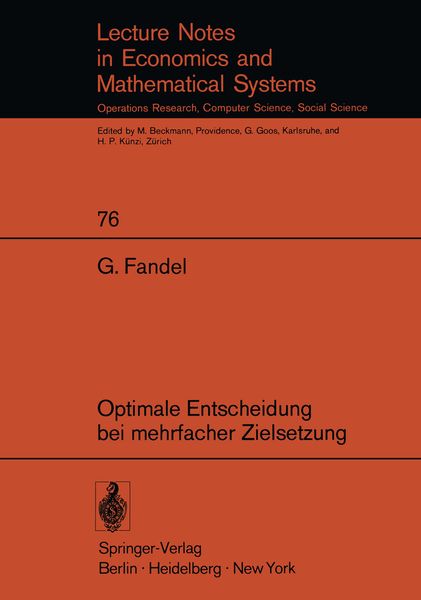 Produktbild: Optimale Entscheidung bei mehrfacher Zielsetzung