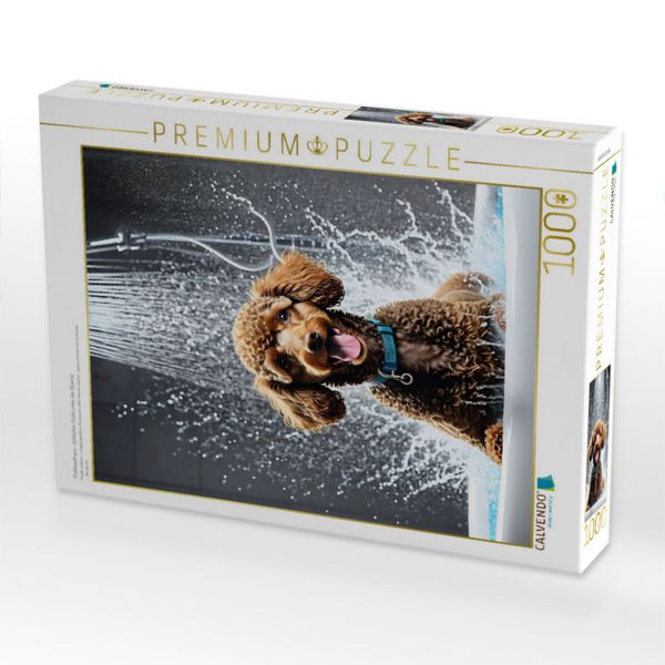 Produktbild: CALVENDO Puzzle Pudelwellness - fr&ouml;hlicher Pudel unter der Dusche | 1000 Teile Lege-Gr&ouml;&szlig;e 64x48cm Foto-Puzzle f&uuml;r gl&uuml;ckliche Stunden