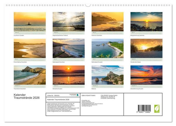Produktbild: Kalender Traumstr&auml;nde 2026 (hochwertiger Premium Wandkalender 2026 DIN A2 quer), Kunstdruck in Hochglanz