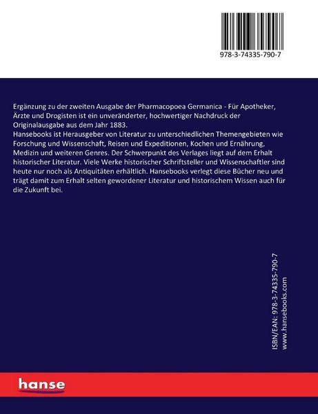 Produktbild: Erg&auml;nzung zu der zweiten Ausgabe der Pharmacopoea Germanica
