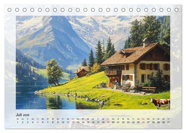 Produktbild: Zauber der Berge. Malerische Naturwunder in &Ouml;loptik (Tischkalender 2026 DIN A5 quer), CALVENDO Monatskalender