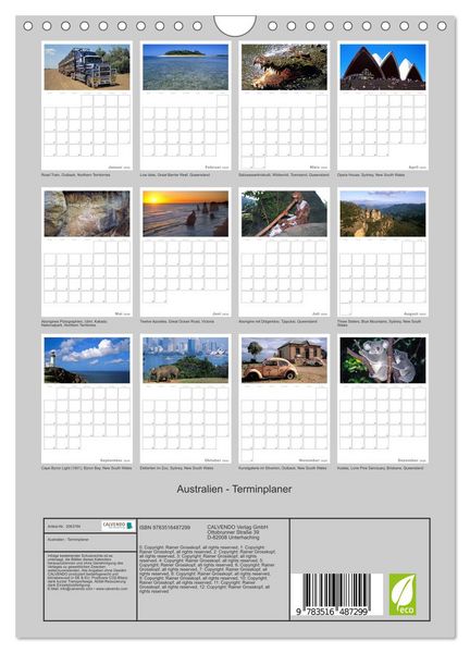 Produktbild: Australien - Terminplaner (Wandkalender 2026 DIN A4 hoch), CALVENDO Monatskalender