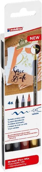 Produktbild: edding 1340 brush pen Mix, Pinselstift Handlettering Mix 4er Set