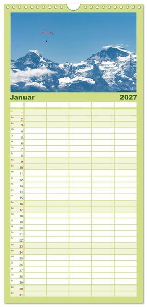 Produktbild: Familienplaner 2027 - Berner Oberland - Bergwelten mit 5 Spalten (Wandkalender, 21 x 45 cm) CALVENDO